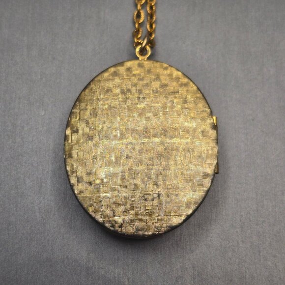 VTG Avon Pink Rose Guilloche Enamel Locket Necklace 32" Gold Tone Uncas - Picture 11 of 16